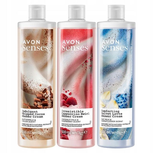 Фото - Гель для душу Avon ﻿Zestaw Kremowych Nawilżających Żeli pod prysznic Senses 3 x 500 ml 