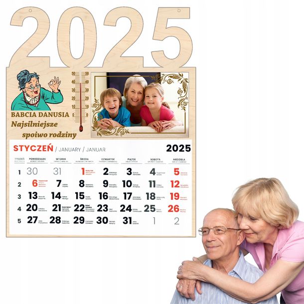 KALENDARZ 2025r NA DZIEŃ BABCI DZIADKA Z DEDYKACJĄ TERMOMETREM I