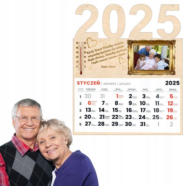 KALENDARZ 2025r NA DZIEŃ BABCI DZIADKA Z DEDYKACJĄ TERMOMETREM I