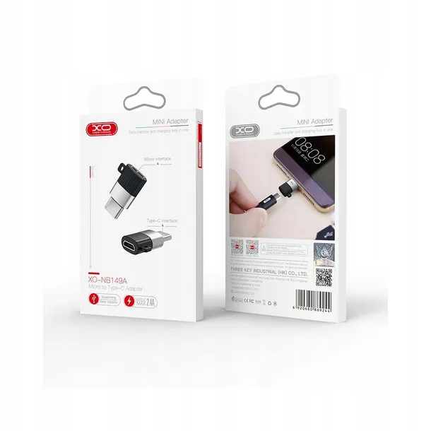 adapter-xo-nb149-a-micro-usb-usb-c-czarny-stan-nowy