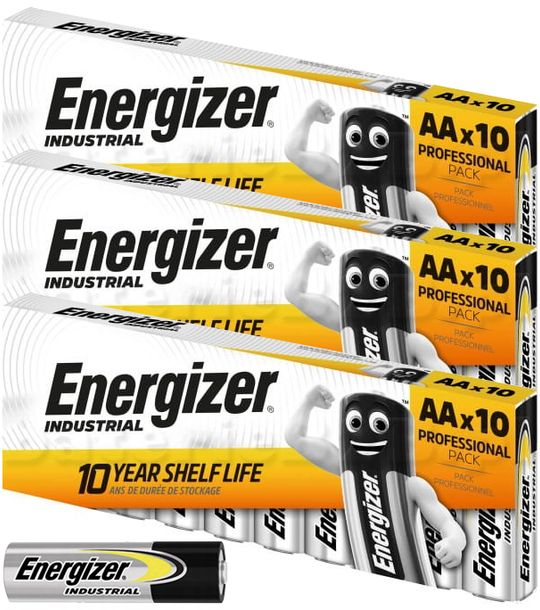 ﻿30x MOCNA BATERIA ALKALICZNA DUŻE PALUSZKI ENERGIZER INDUSTRIAL AA R6 LR6