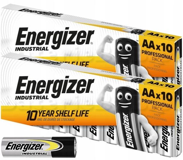 ﻿20x MOCNA BATERIA ALKALICZNA DUŻE PALUSZKI ENERGIZER INDUSTRIAL AA R6 LR6