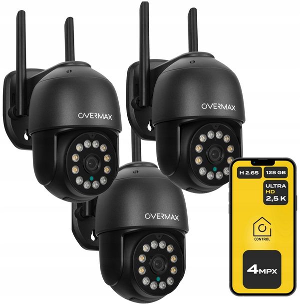 3x KAMERA ZEWNĘTRZNA OBROTOWA 25s LAN 12 DIOD LED IP66 WIFI FULL HD 4x ZOOM