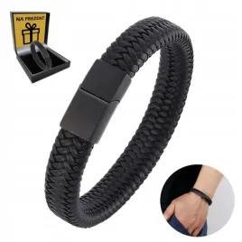 czarna-skorzana-bransoletka-meska-tytanowa-bransoleta