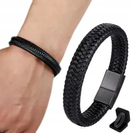 skorzana-bransoletka-meska-czarna-tytanowa-bransoleta