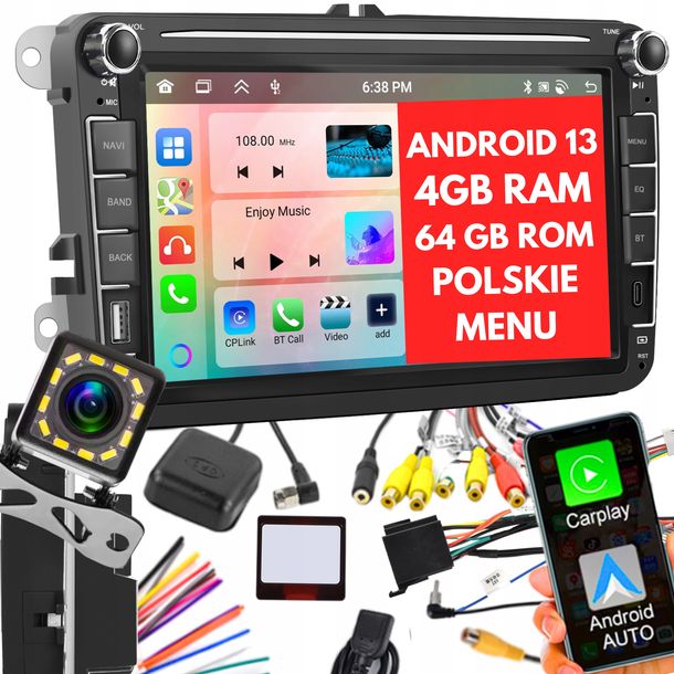 RADIO ANDROID 2DIN 4+64 GB 8 CALI VW PASSAT B6 B7 GOLF 5 V 6 VI SKODA SEAT