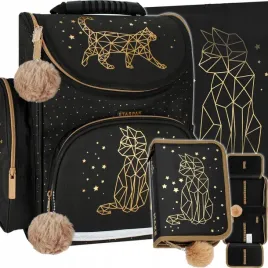 tornister-szkolny-plecak-dla-dziewczynki-kotek-czarny-zloty-worek-piornik