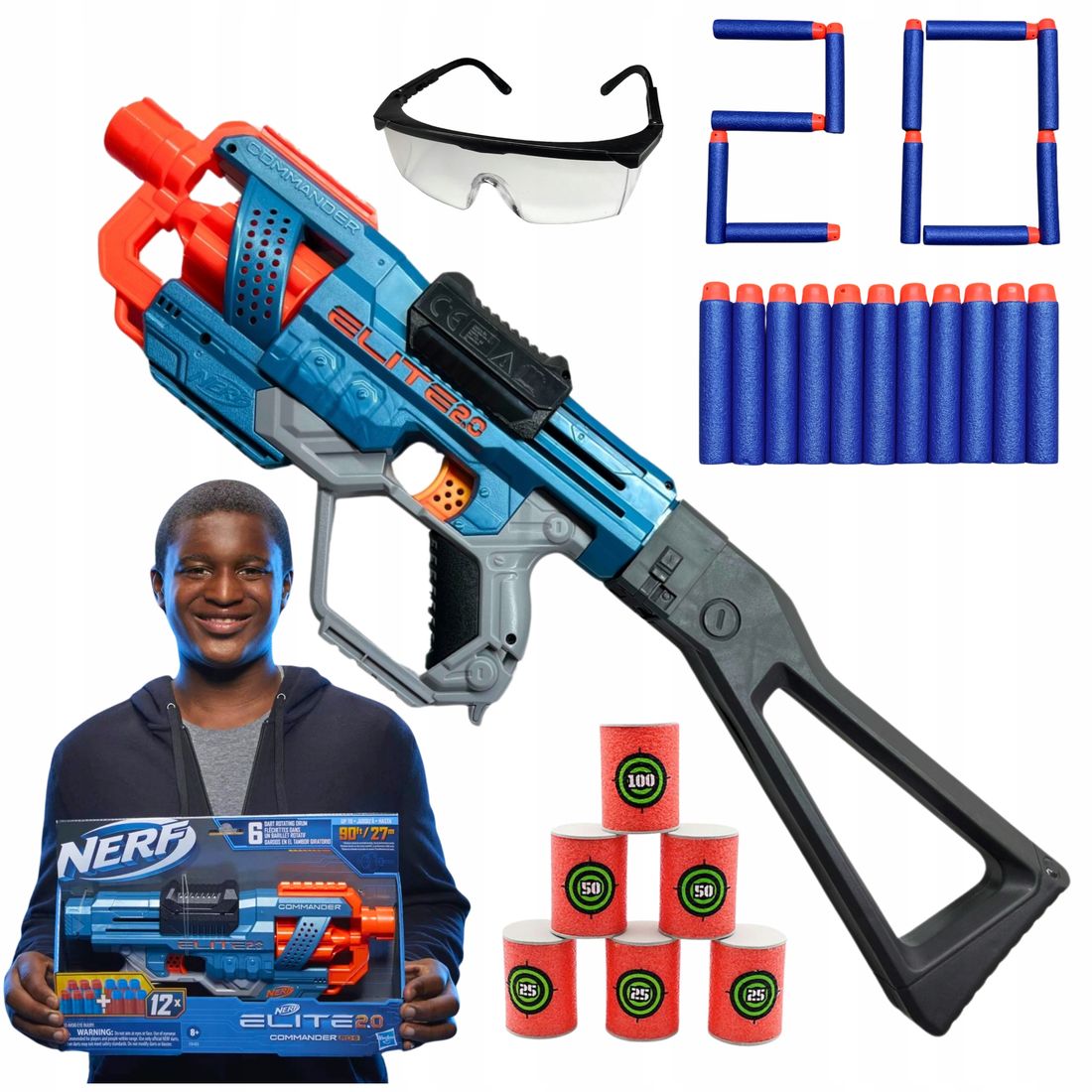 PISTOLET NERF ELITE 2 0 COMMANDER KARABIN 20x STRZAŁKI KOLBA