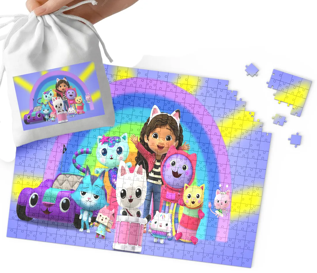 PUZZLE - KOCI DOMEK GABI WZORY Z BAJEK DLA DZIECI 96EL + WORECZEK ...