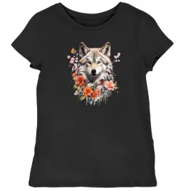 koszulka-damska-wilk-w-kwiatach-czarna-2xl