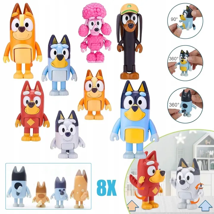 BLUEY I BINGO RODZINA PRZYJACIELE, 8 SZT FIGURKI BLUEY Z RODZINĄ BLUE ...