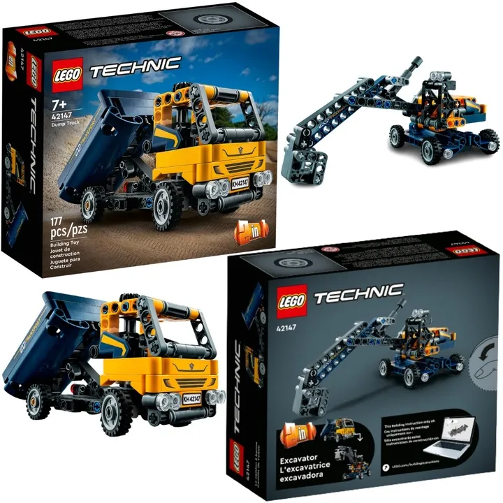 KLOCKI LEGO TECHNICS 2w1 WYWROTKA Z NACZEPĄ KOPARKA PREZENT