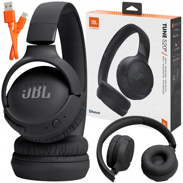 SŁUCHAWKI BEZPRZEWODOWE JBL NAUSZE BLUETOOTH MIKROFON BASS SKŁADANE CZARNE