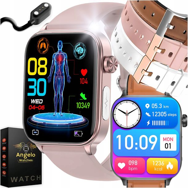 SMARTWATCH DAMSKI KARDIOWATCH POMIAR CUKRU ROZMOWY CIŚNIENIOMIERZ MENU PL