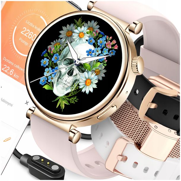 SMARTWATCH DAMSKI ZEGAREK AMOLED POMIAR CUKRU PL MENU ROZMOWY SMART WATCH