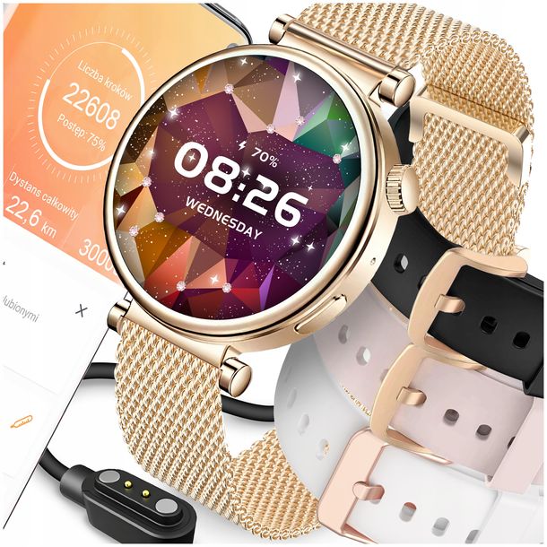 SMARTWATCH DAMSKI ZEGAREK PL MENU ROZMOWY WATCH SMART SPORT AMOLED 4 PASKI