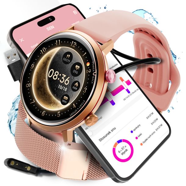 Smartwatch Zegarek Damski Wodoodporny PL Menu Elegancki AMOLED 466x466px