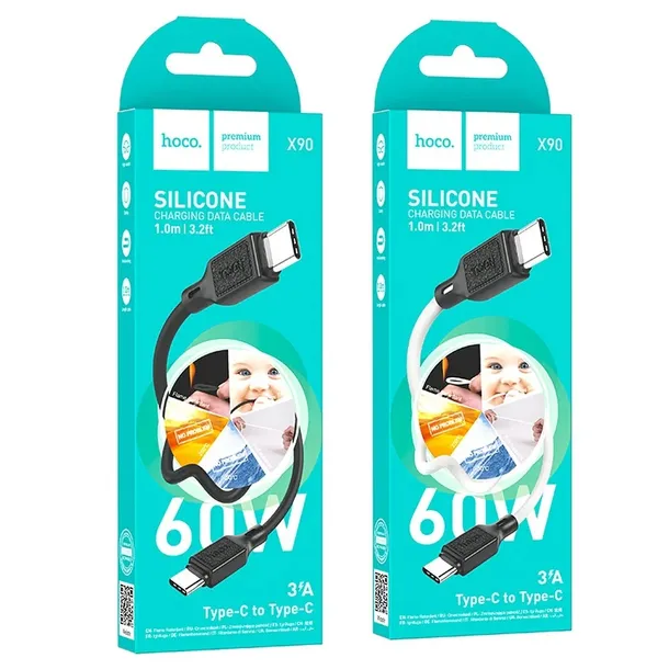 hoco-kabel-typ-c-do-typ-c-3a-60w-x90-1-m-bialy-zlacza-usb-typ-c-usb-typ-c