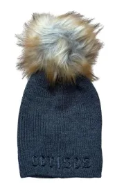 czapka-damska-le-temps-des-perises-szara-z-pomponem