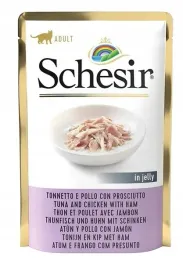 schesir-dla-kotow-adult-tunczyk-z-kurczakiem-i-szynka-85g