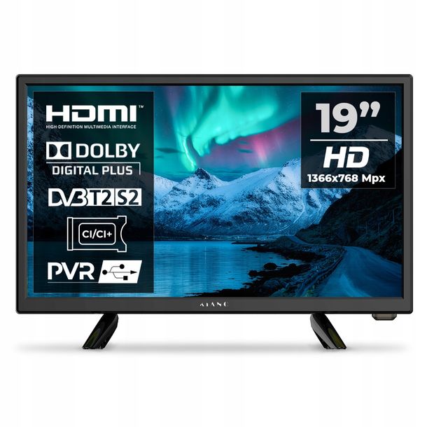 ﻿Turystyczny Telewizor 19 cali przenośny TV KS19T tuner DVBT2 LED kabel 12V