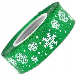 wstazka-nadruk-sniezynki-zielona-25mm-x-225m