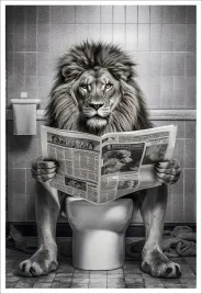 plakat-bez-ramy-do-lazienki-wc-toalety-lew-na-kiblu-gazeta-p2537-50x70