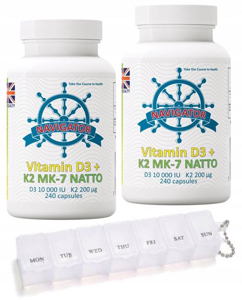 Фото - Вітаміни й мінерали Navigator ZESTAW  Witamina D3 10000 K2 MK-7 Natto 200 mcg 240 kapsx2 +GRATIS 