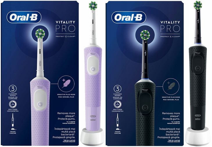 2x ELEKTRYCZNA SZCZOTECZKA DO ZĘBÓW ORAL B 3 TRYBY FIOLETOWA +CZARNA ZESTAW