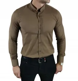 koszula-slim-fit-ze-stojka-casualowa-brazowa-struktura-ego01-xl