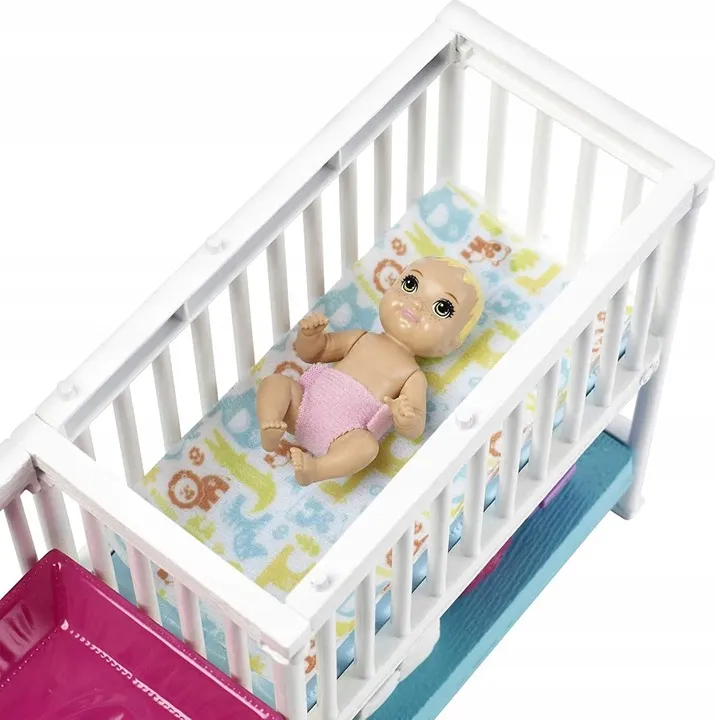 Barbie Skipper opiekunka+ 2 małe laleczki łóżeczko akcesoria