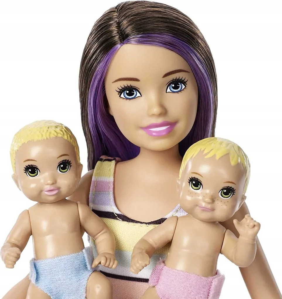 Barbie Skipper opiekunka+ 2 małe laleczki łóżeczko akcesoria