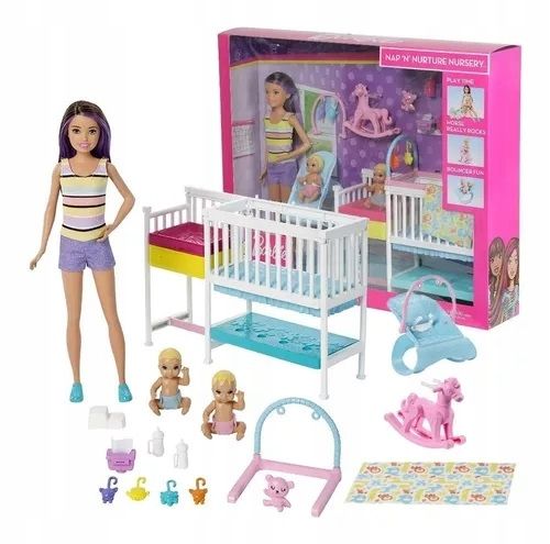 Barbie Skipper opiekunka+ 2 małe laleczki łóżeczko akcesoria
