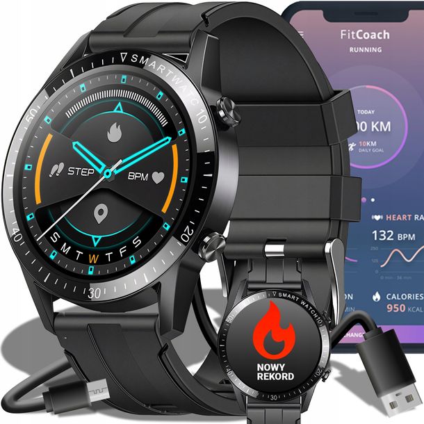 ﻿ZEGAREK SMARTWATCH MĘSKI ROZMOWY PL MENU WODOODPORNY TRYBY SPORTOWE ZDROWIE