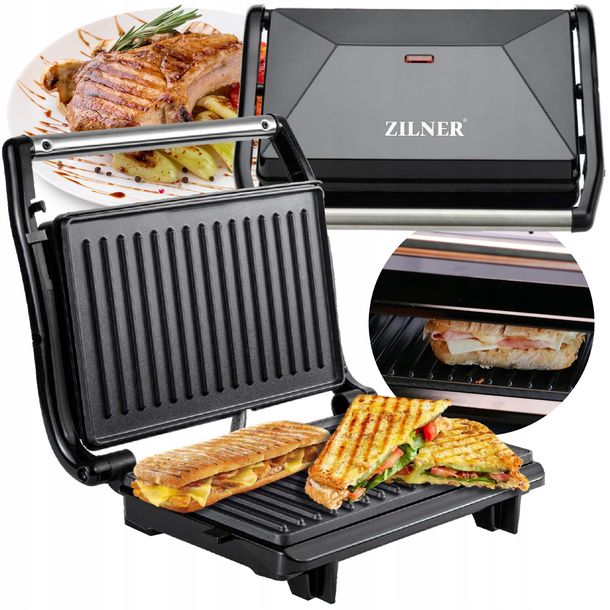 OPIEKACZ TOSTER SANDWICH DO KANAPEK GRILL ELEKTRYCZNY ROZKŁADANY MOCNY 800W