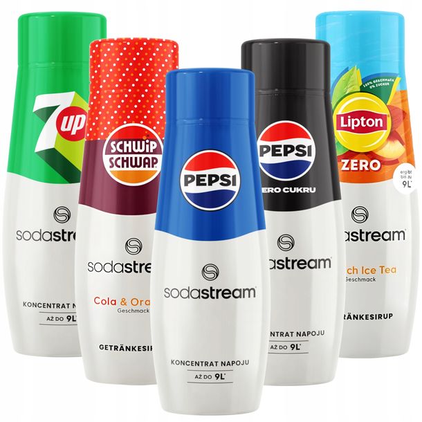 5x SYROP SODASTREAM PEPSI 7UP SCHWIP SCHWAP LIPTON KONCENTRAT DO SATURATORA