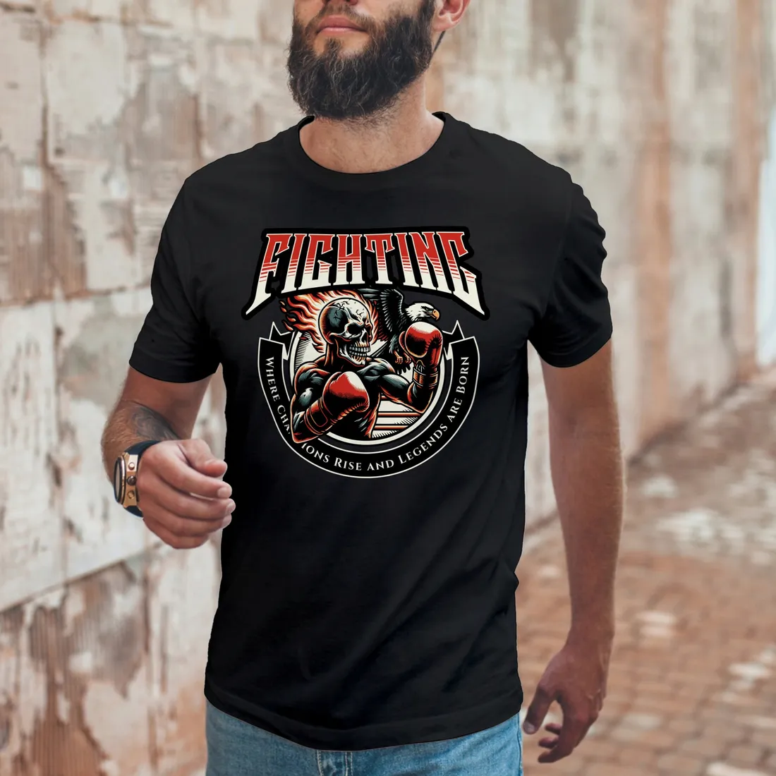 bluza-czarna-meska-nadruk-fighting-stan-nowy