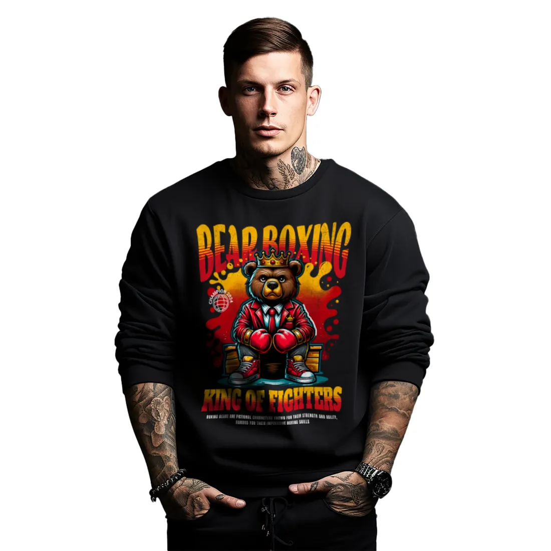 bluza-czarna-meska-nadruk-bear-boxing-stan-nowy