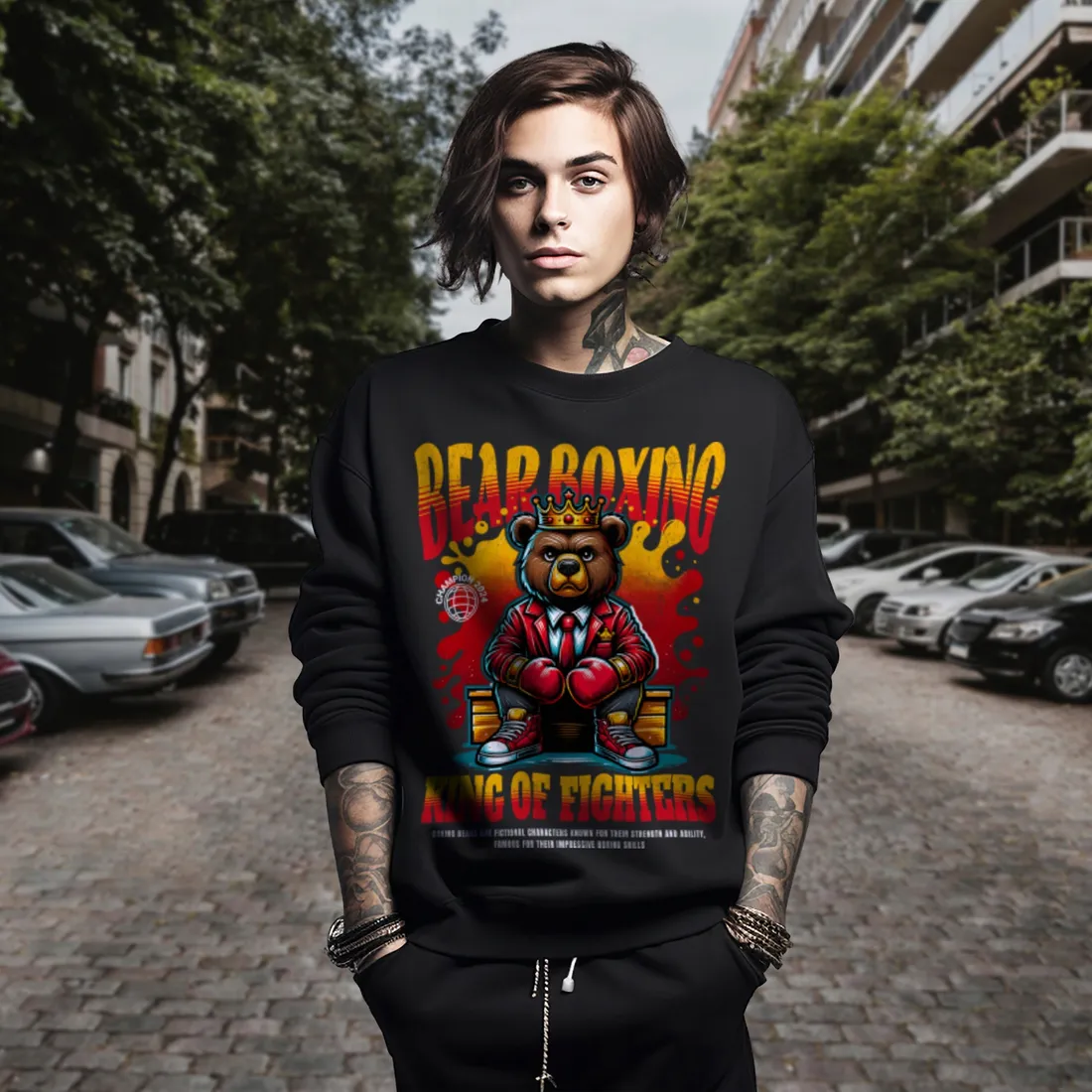 bluza-czarna-meska-nadruk-bear-boxing-stan-nowy