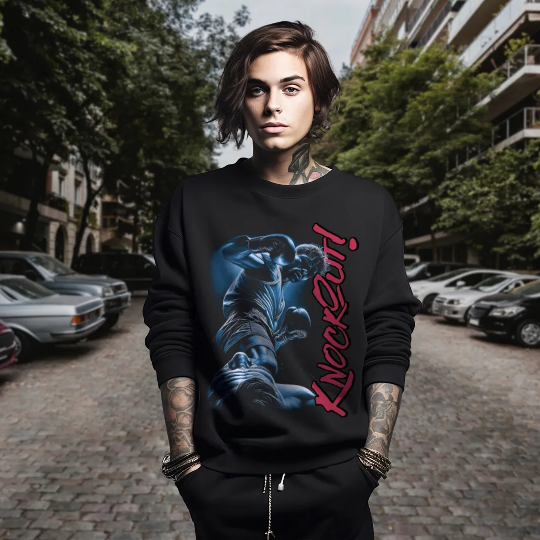 bluza-czarna-meska-nadruk-knockout-stan-nowy