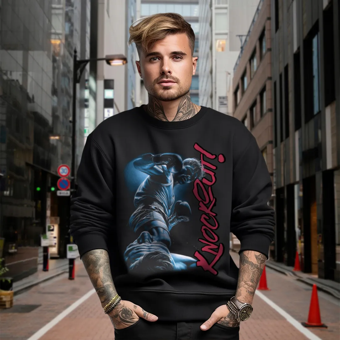 bluza-czarna-meska-nadruk-knockout-stan-nowy