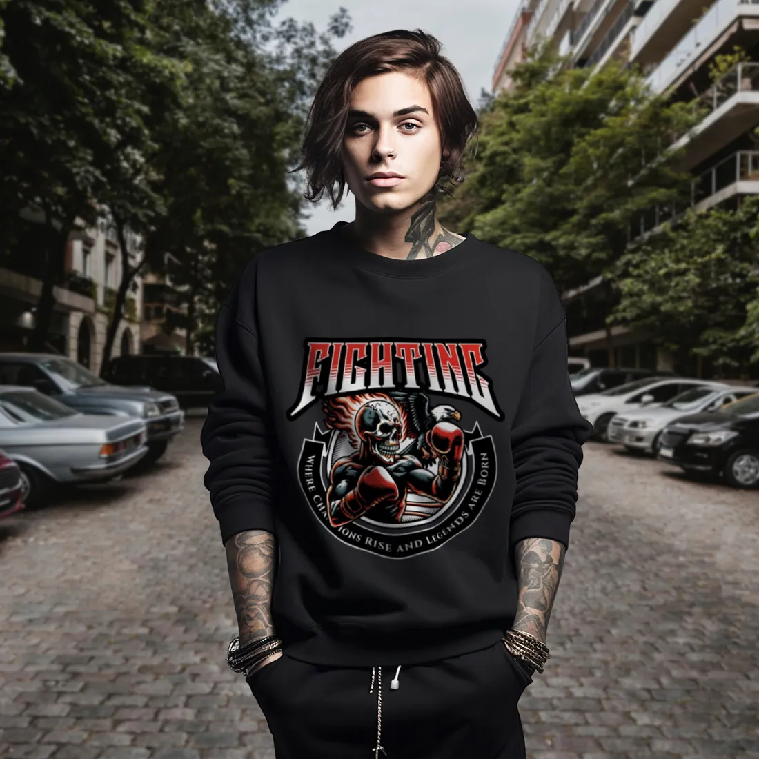 bluza-czarna-meska-nadruk-fighting-stan-nowy