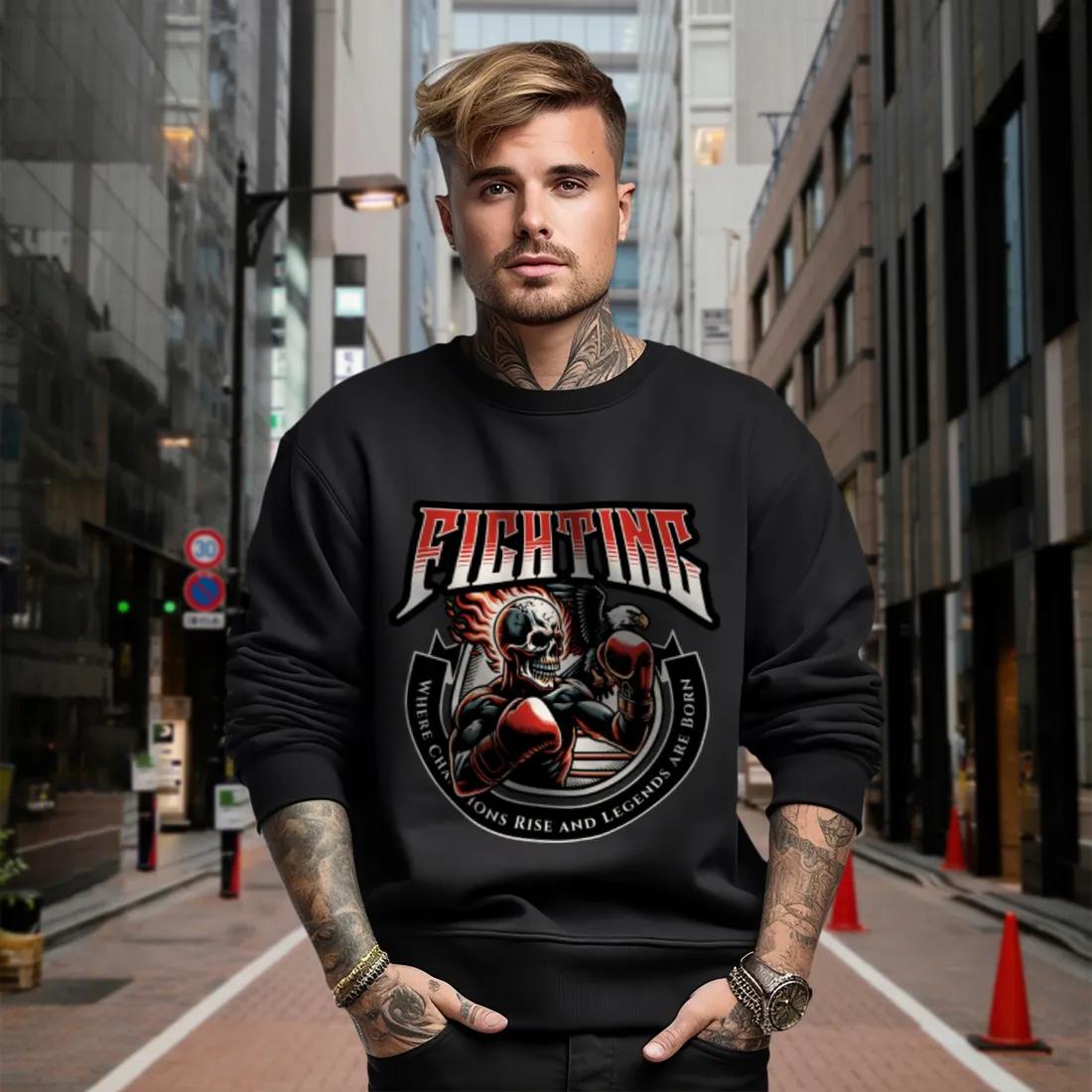 bluza-czarna-meska-nadruk-fighting-stan-nowy