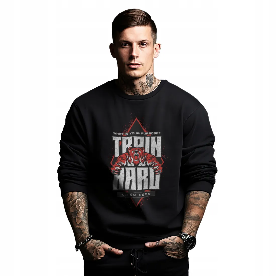 bluza-czarna-meska-nadruk-train-hard-stan-nowy
