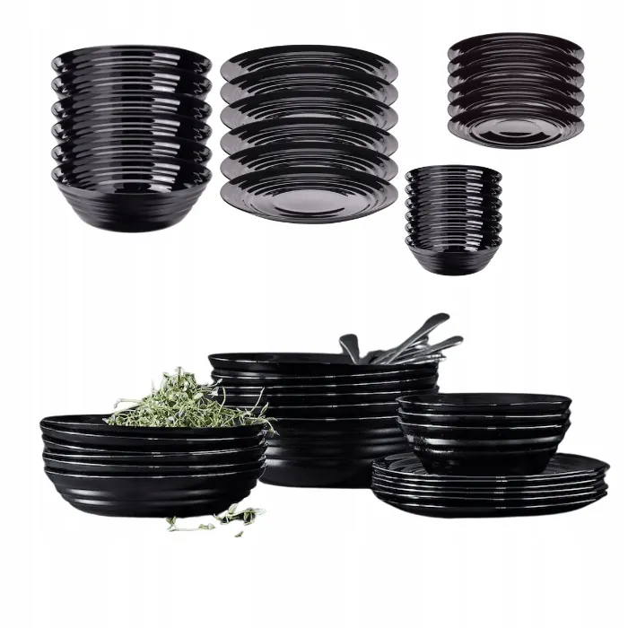 IKEA NATBARB ZESTAW TALERZY I MISEK OBIADOWE CZARNE 24 SZT ZASTAWA