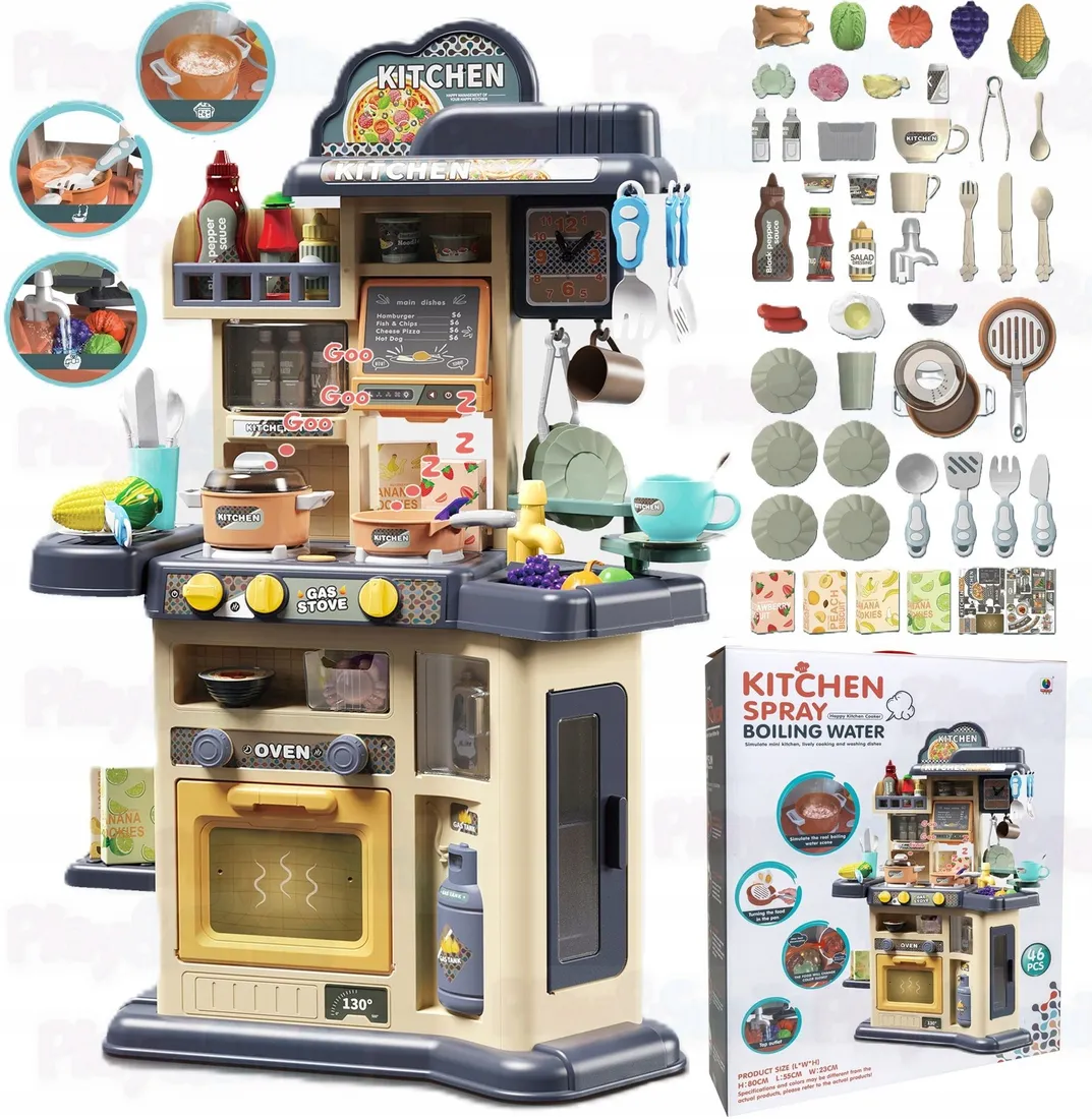 duza-kuchenka-woda-para-kuchnia-swiatla-kran-dzwieki-akcesoria-stan-nowy