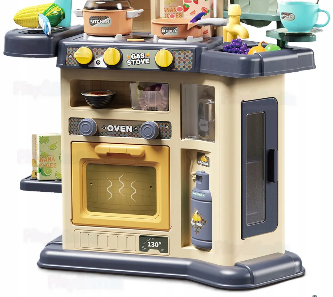 duza-kuchenka-woda-para-kuchnia-swiatla-kran-dzwieki-akcesoria-stan-nowy