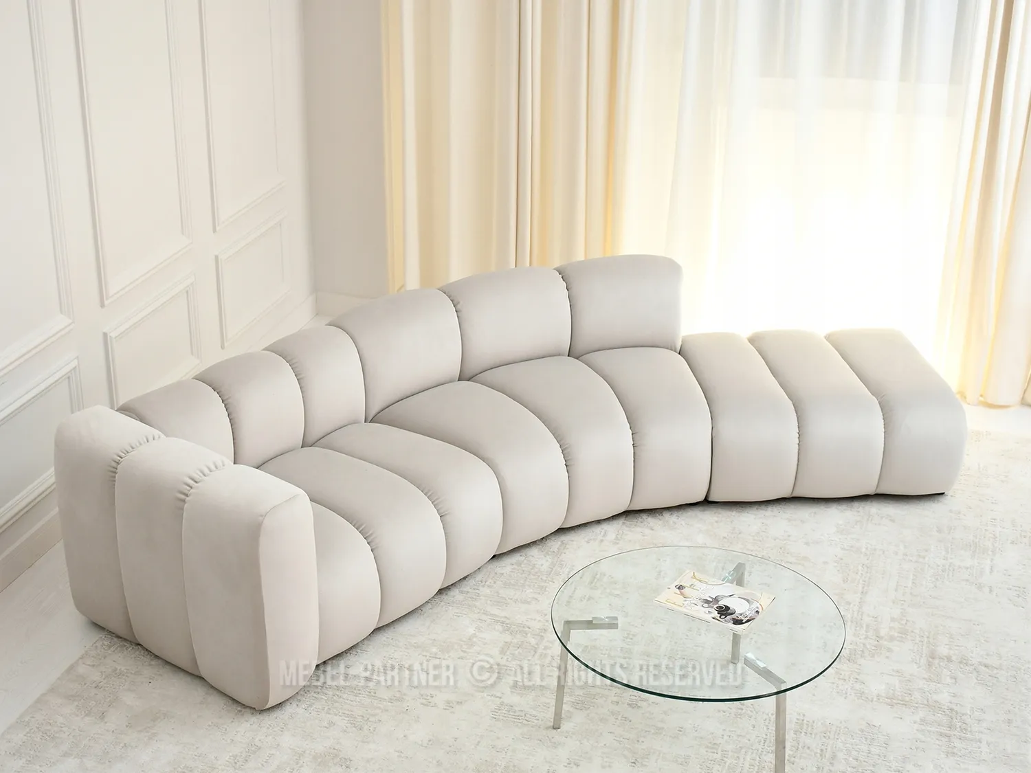 ELEGANCKI I NOWOCZESNY NAROŻNIK PÓŁOKRĄGŁY DO SALONU OLIA RL BEŻ