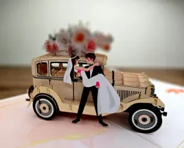 3d-pop-up-karta-slubna-z-kwiatowymi-akcentami-w-stylu-vintage-samochodow-i