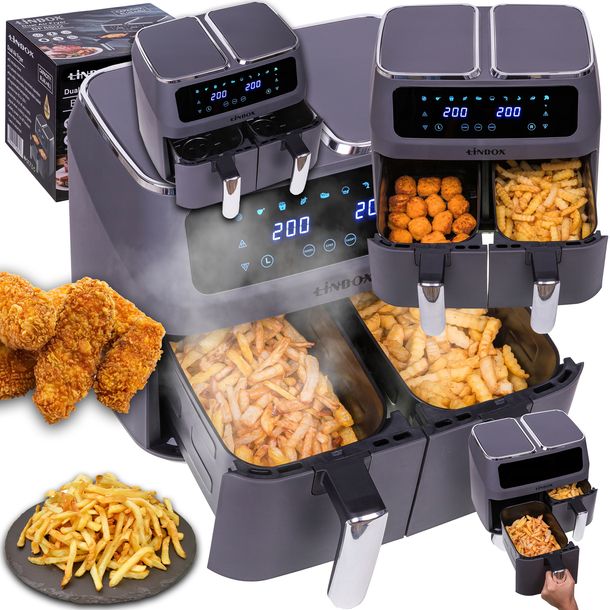 FRYTKOWNICA BEZTŁUSZCZOWA PODWÓJNA AIR FRYER 8L 2500W DWUKOMOROWA PIEKARNIK